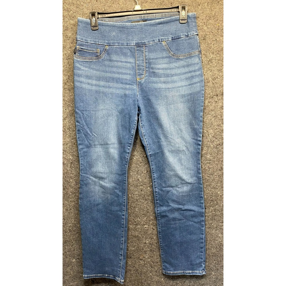Lee Womens Slim Fit Mid Rise Sculpting Pull On Jeans Blue Size 14 Medium Wash